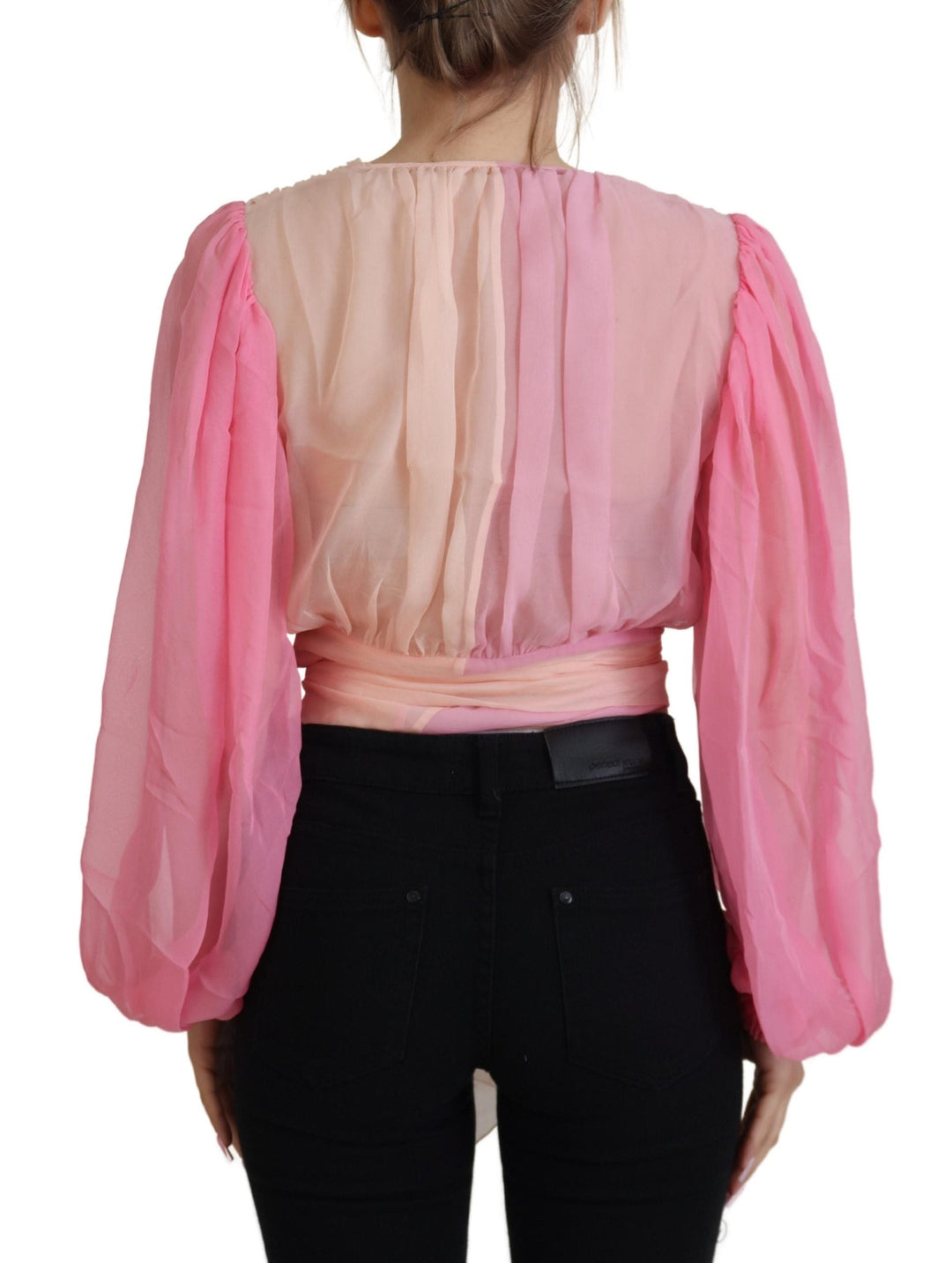 Dolce &amp; Gabbana - Pink Silk Wrap Long Sleeves Blouse Top