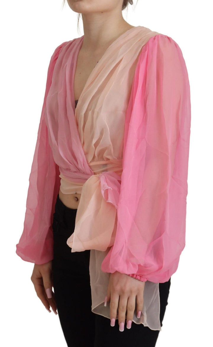 Dolce &amp; Gabbana - Pink Silk Wrap Long Sleeves Blouse Top