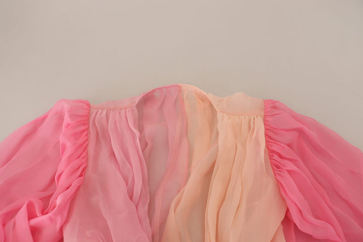 Dolce &amp; Gabbana - Pink Silk Wrap Long Sleeves Blouse Top