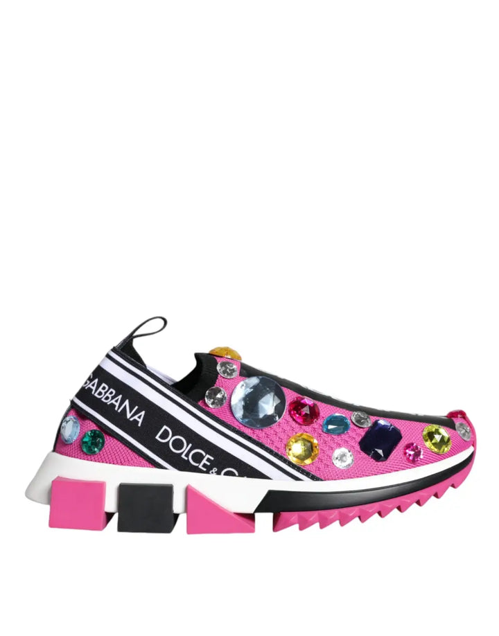 Dolce &amp; Gabbana Pink Sorrento Crystals Low Top Sneakers Shoes