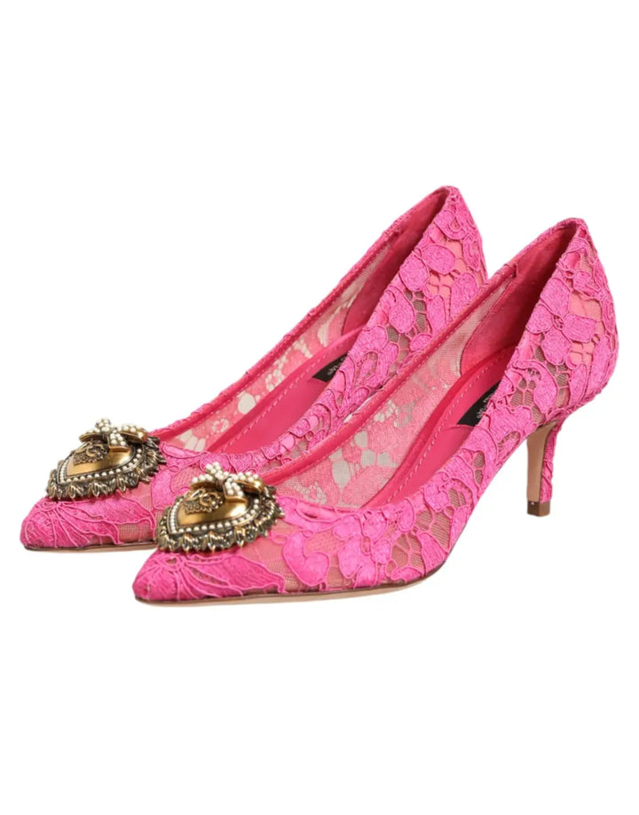 Dolce &amp; Gabbana Pink Taormina Lace DEVOTION Pumps Shoes