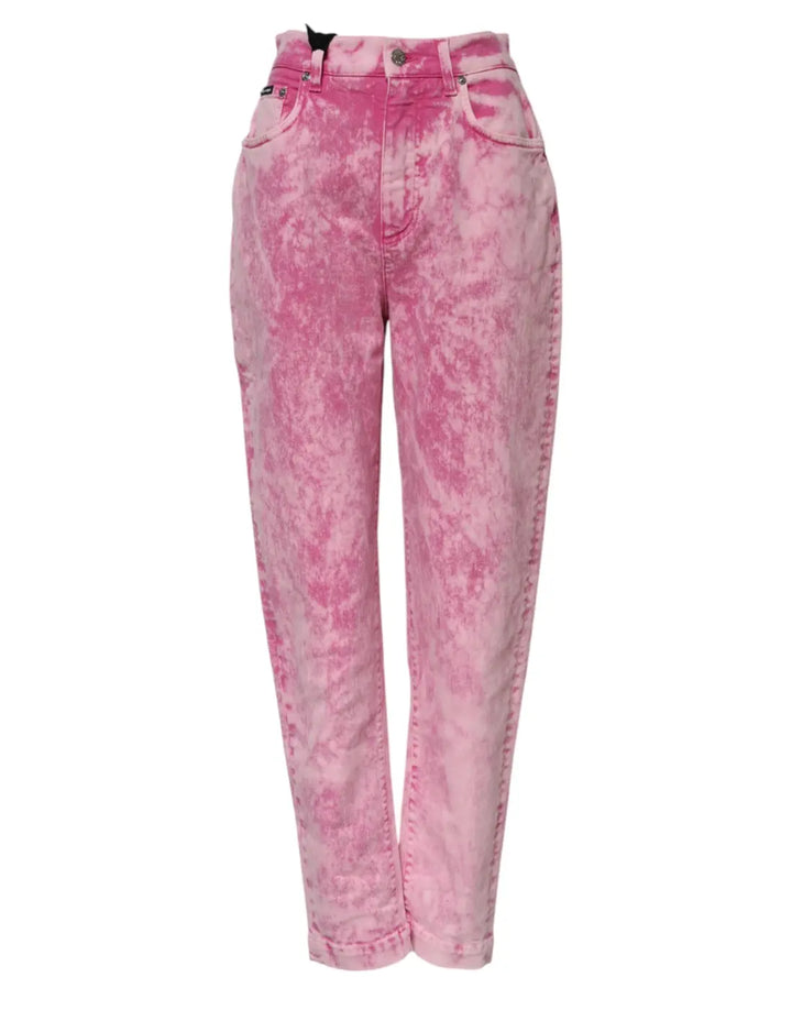 Dolce &amp; Gabbana Pink Tie Dye High Waist Tapered Denim Jeans