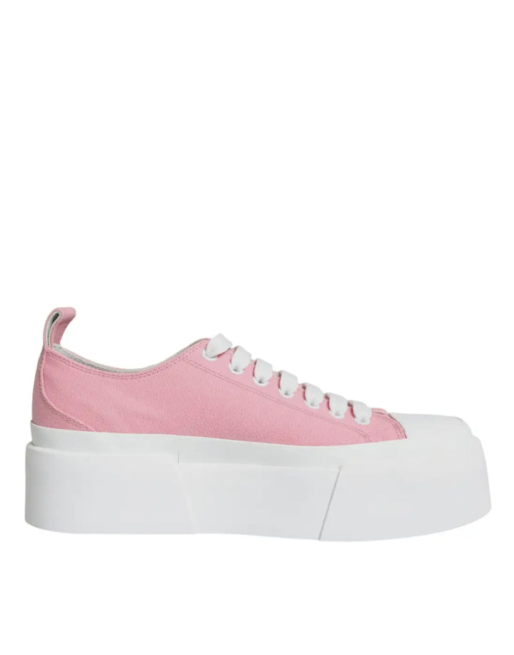 Dolce &amp; Gabbana Pink White Canvas Logo Low Top Sneakers Shoes