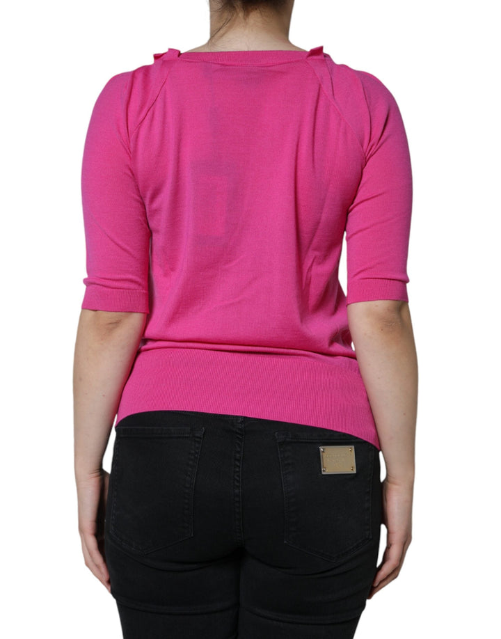 Dolce &amp; Gabbana - Pink Wool Button Down Short Sleeve Blouse Top