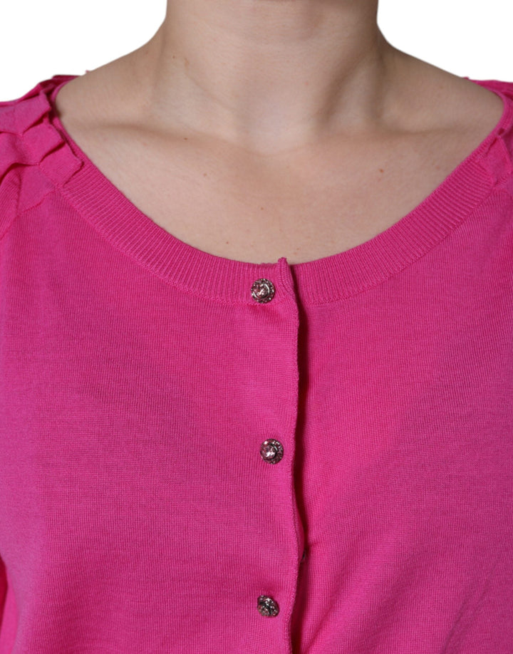 Dolce &amp; Gabbana - Pink Wool Button Down Short Sleeve Blouse Top