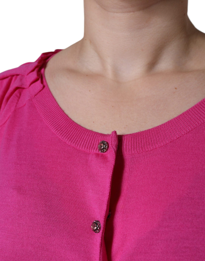 Dolce &amp; Gabbana - Pink Wool Button Down Short Sleeve Blouse Top