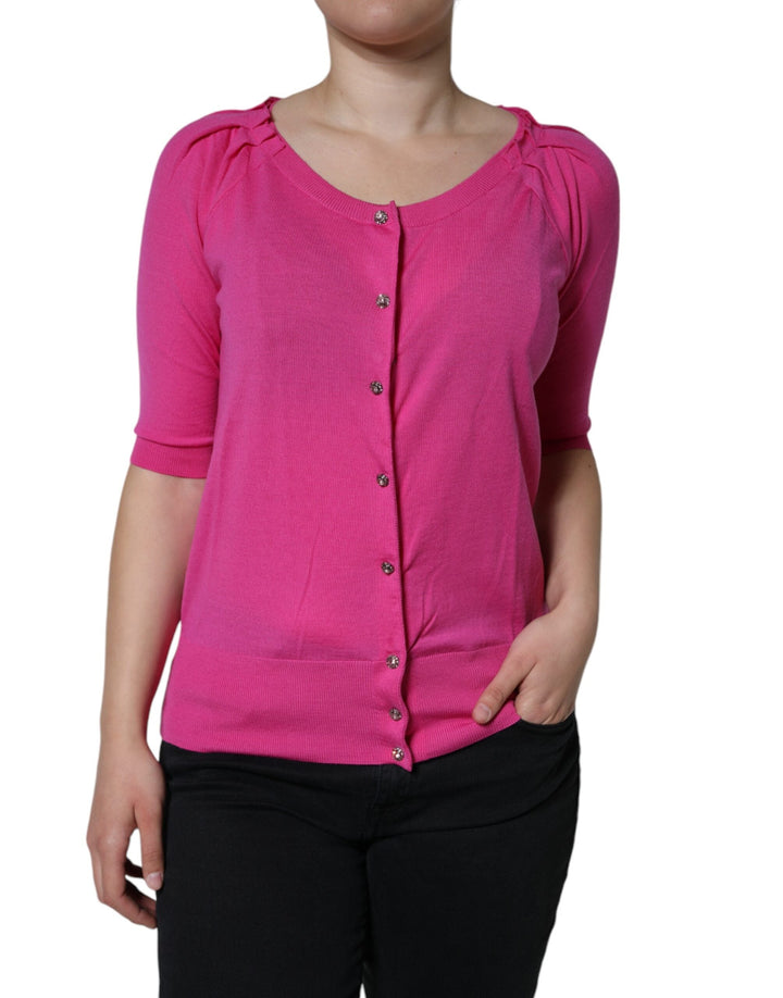 Dolce &amp; Gabbana - Pink Wool Button Down Short Sleeve Blouse Top
