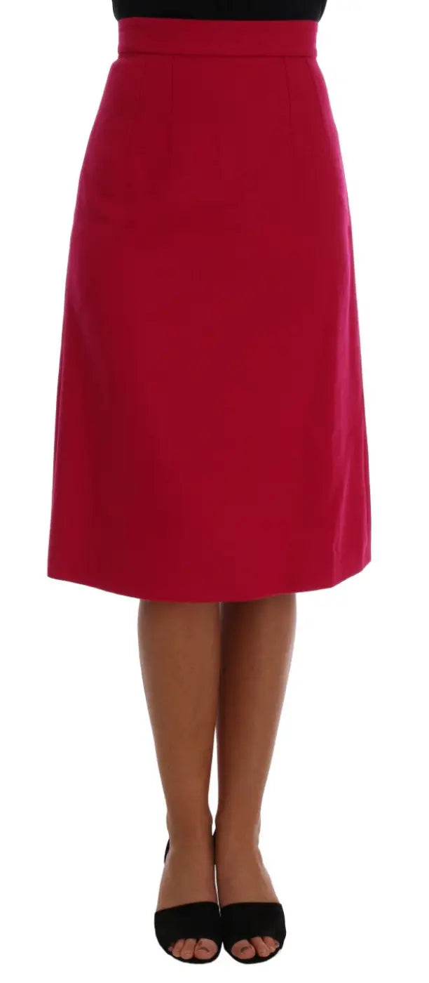 Dolce &amp; Gabbana Pink Wool Knee Long A-Line Skirt