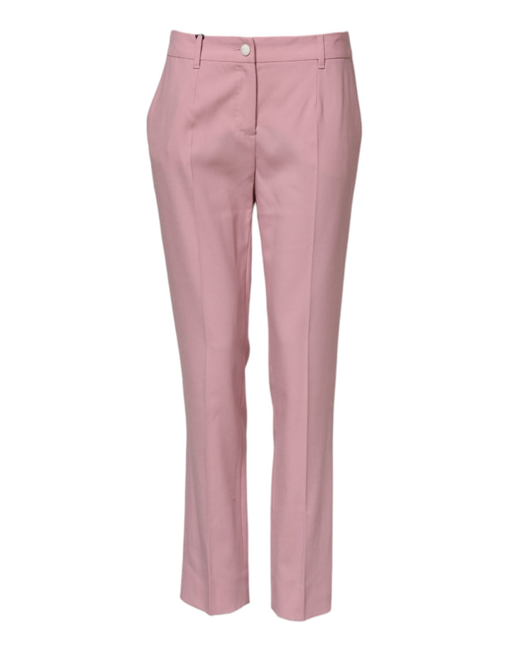 Dolce &amp; Gabbana Pink Wool Mid Waist Tapered Pants