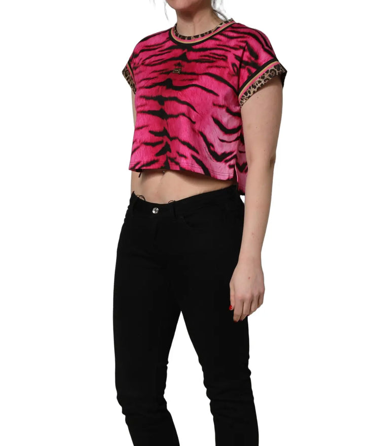 Dolce &amp; Gabbana Pink Zebra Sleeveless Crew Neck Cropped T-shirt