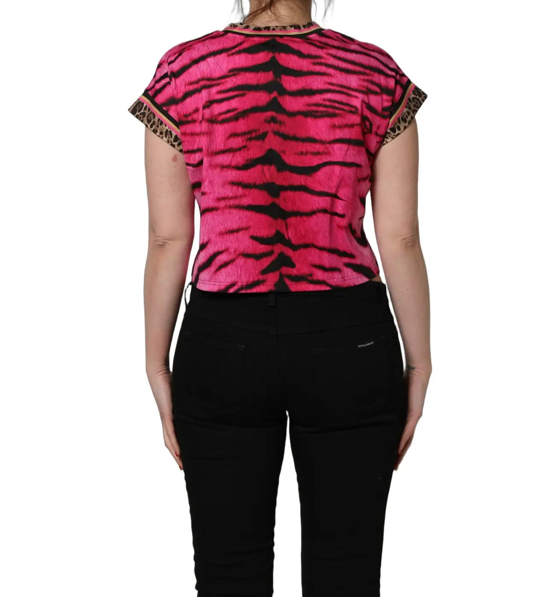 Dolce &amp; Gabbana Pink Zebra Sleeveless Crew Neck Cropped T-shirt