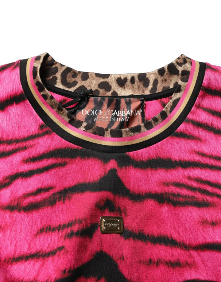 Dolce &amp; Gabbana Pink Zebra Sleeveless Crew Neck Cropped T-shirt