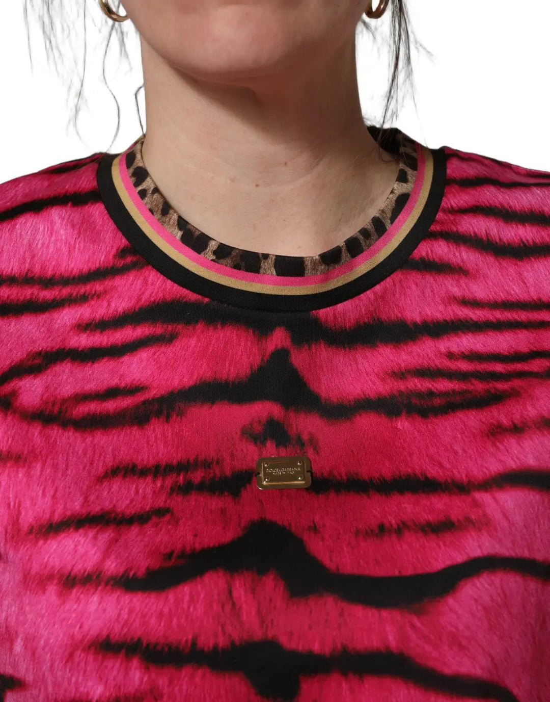 Dolce &amp; Gabbana Pink Zebra Sleeveless Crew Neck Cropped T-shirt