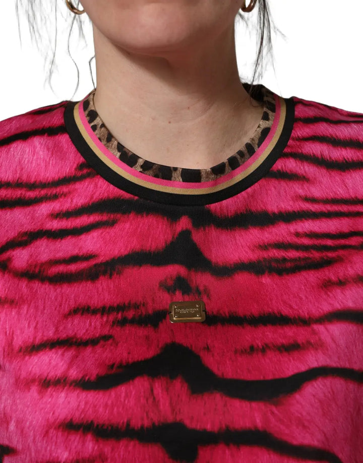 Dolce &amp; Gabbana Pink Zebra Sleeveless Crew Neck Cropped T-shirt