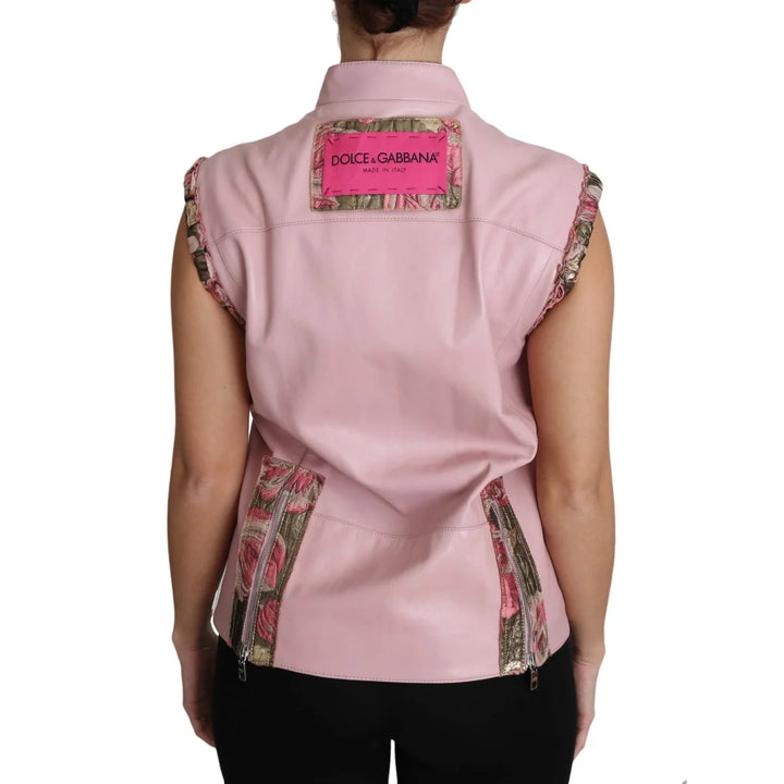 Dolce & Gabbana Pink Zippered Lamb Sleeveless Vest Leather Jacket