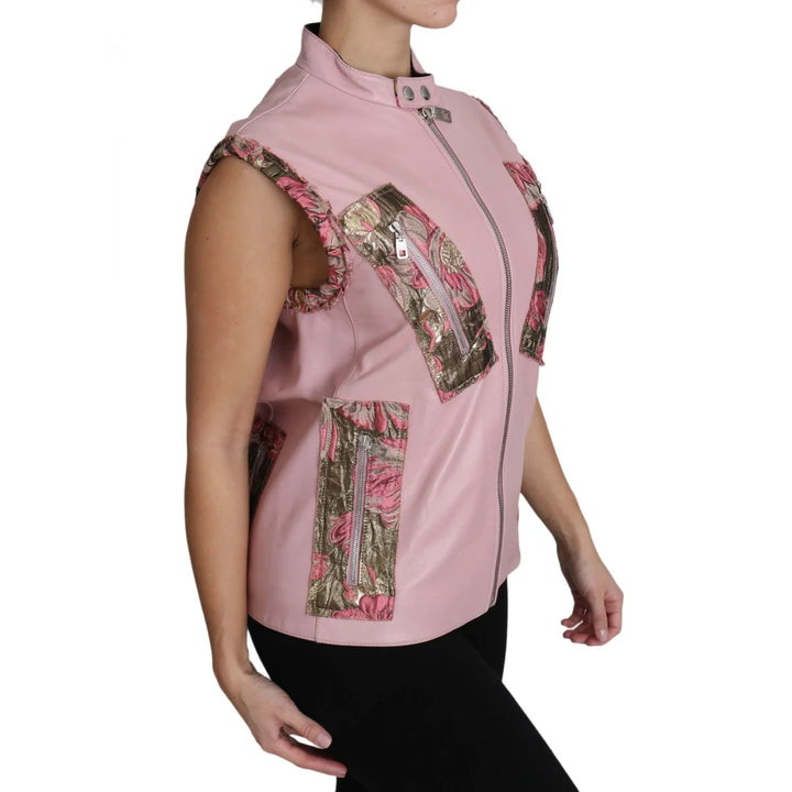 Dolce & Gabbana Pink Zippered Lamb Sleeveless Vest Leather Jacket