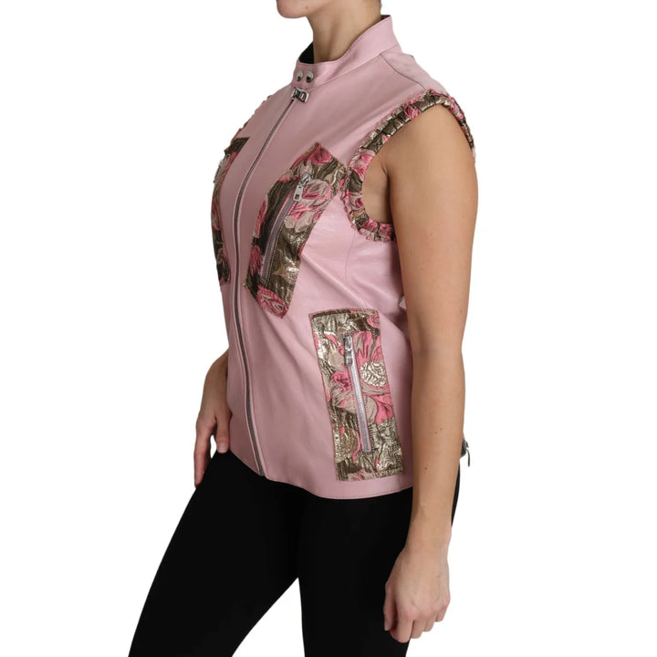 Dolce & Gabbana Pink Zippered Lamb Sleeveless Vest Leather Jacket