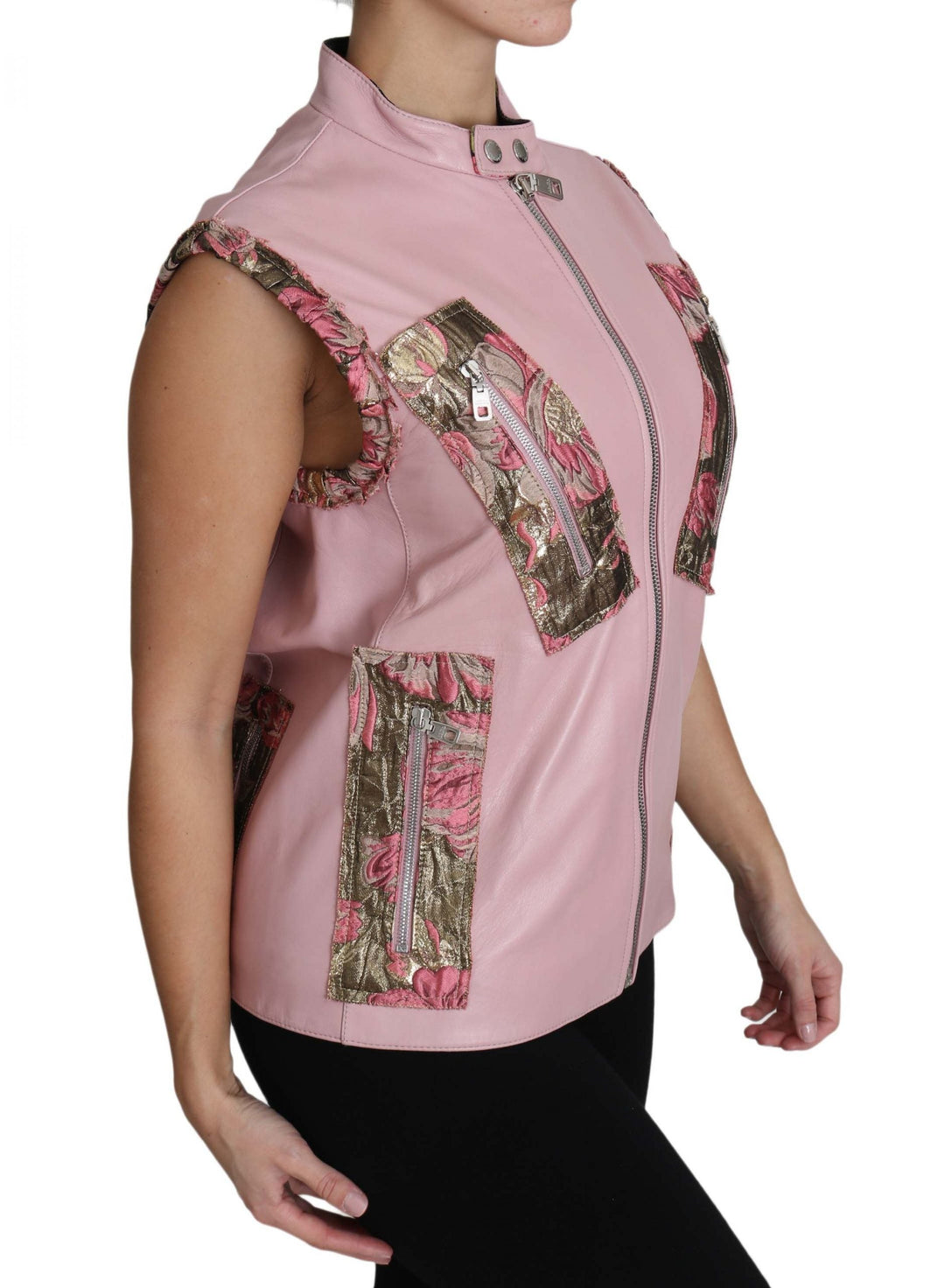 Dolce &amp; Gabbana Bomber Jackets - Pink Zippered Lamb Sleeveless Vest Leather Jacket