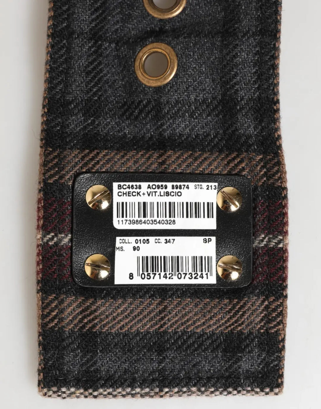Dolce &amp; Gabbana Plaid Fabric Logo Plate Brass Buckle Belt