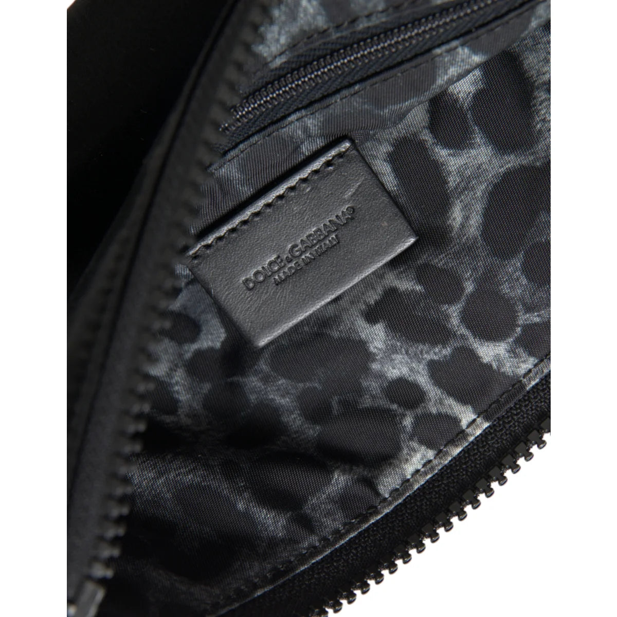Dolce Gabbana Pouch in Grained Calfskin with Leopard Print Lining &