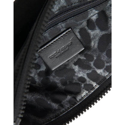 Dolce Gabbana Pouch in Grained Calfskin with Leopard Print Lining &