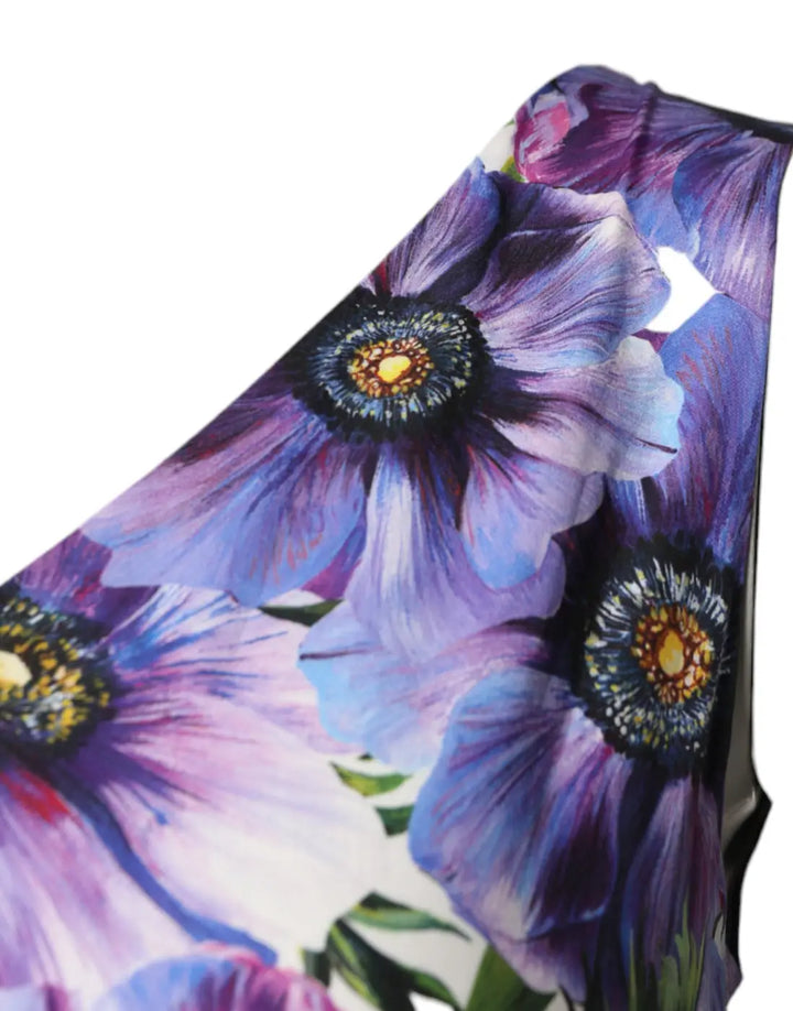 Dolce &amp; Gabbana Purple Anemone Print Pleated Midi Dress