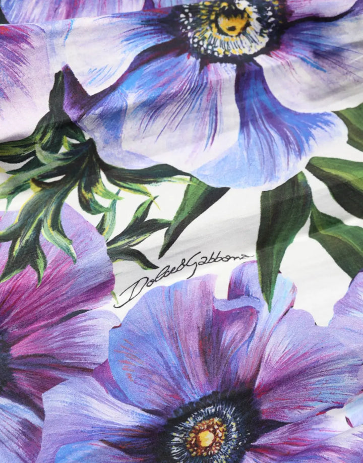 Dolce &amp; Gabbana Purple Anemone Print Pleated Midi Dress