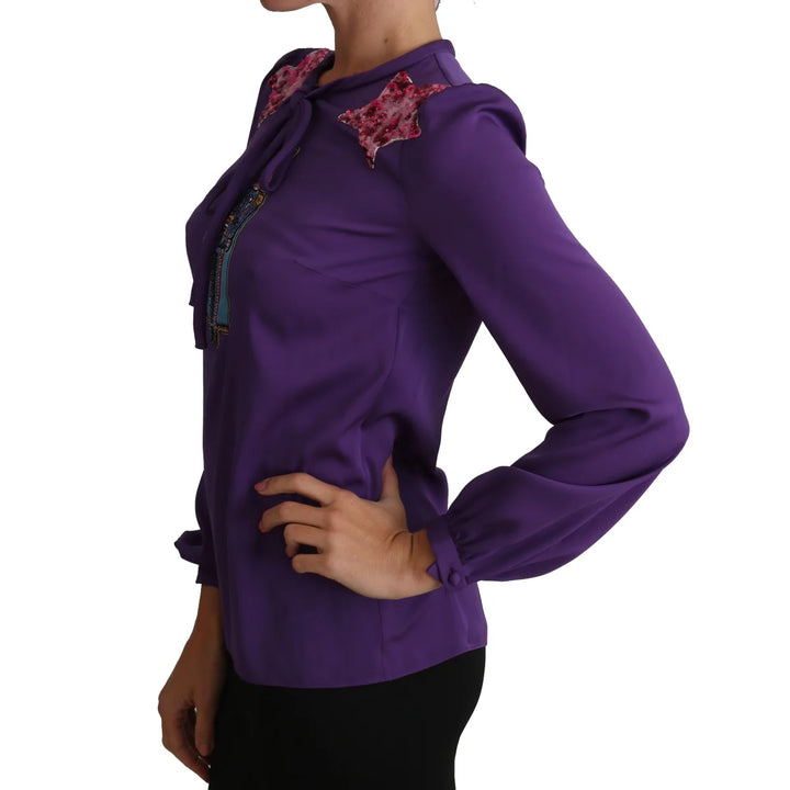 Dolce & Gabbana Purple Blouse Prince Fairy Tale Embellished Top