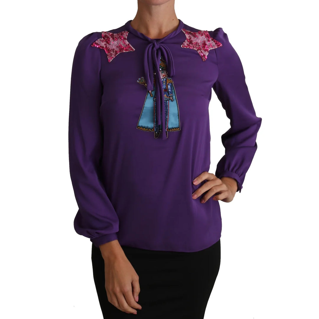 Dolce & Gabbana Purple Blouse Prince Fairy Tale Embellished Top