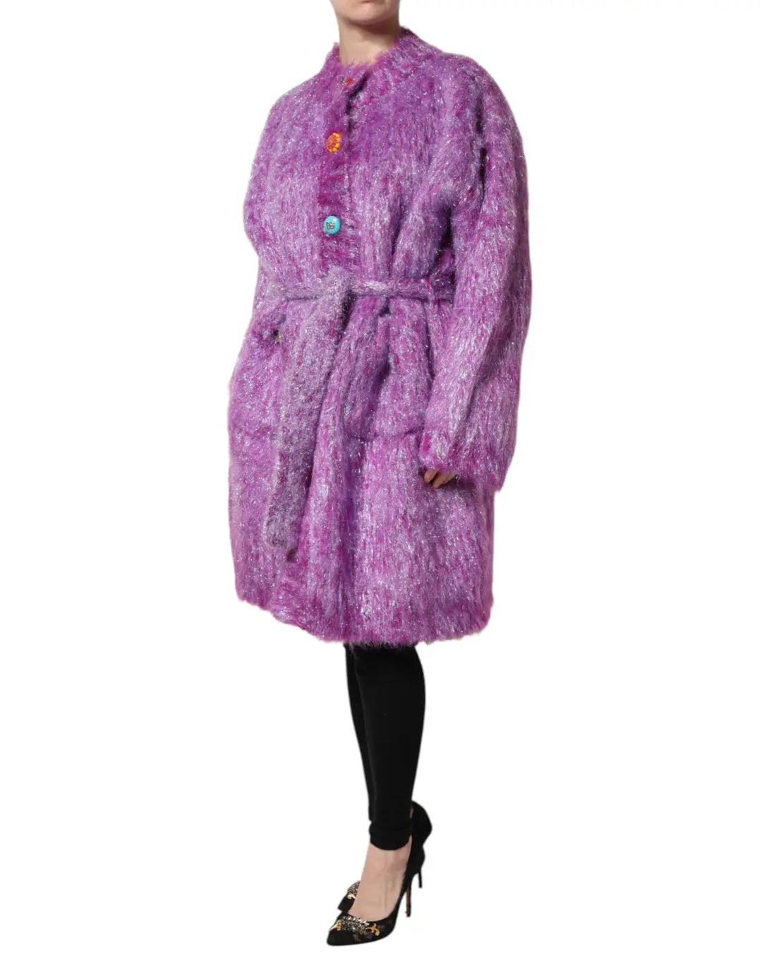Dolce &amp; Gabbana Purple Button Embellished Trench Coat Jacket