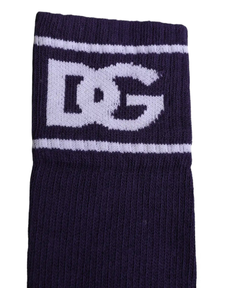 Dolce &amp; Gabbana Purple Cotton DG Logo Print Open Toe Socks