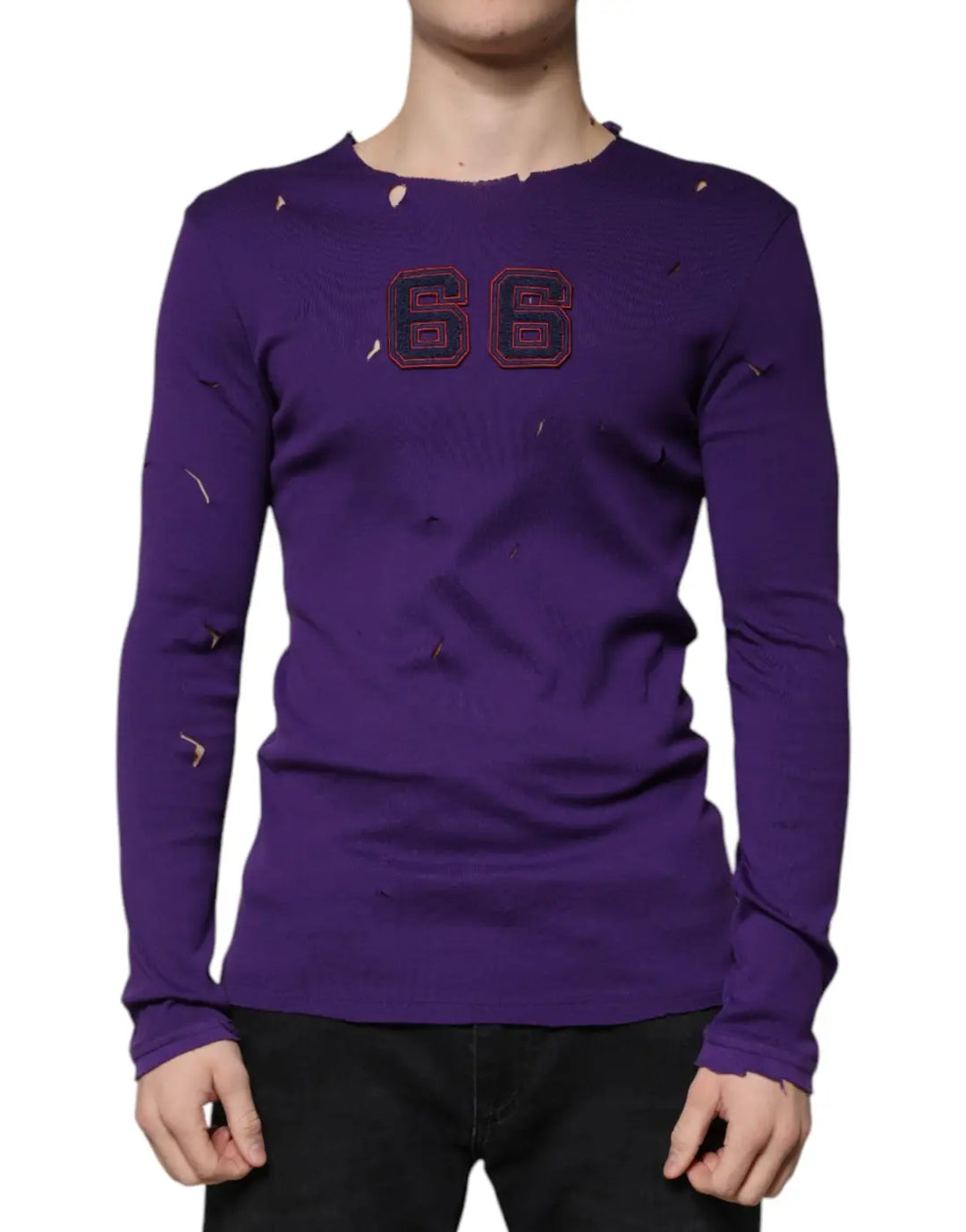 Dolce &amp; Gabbana Purple Cotton Round Neck Pullover Men Sweater