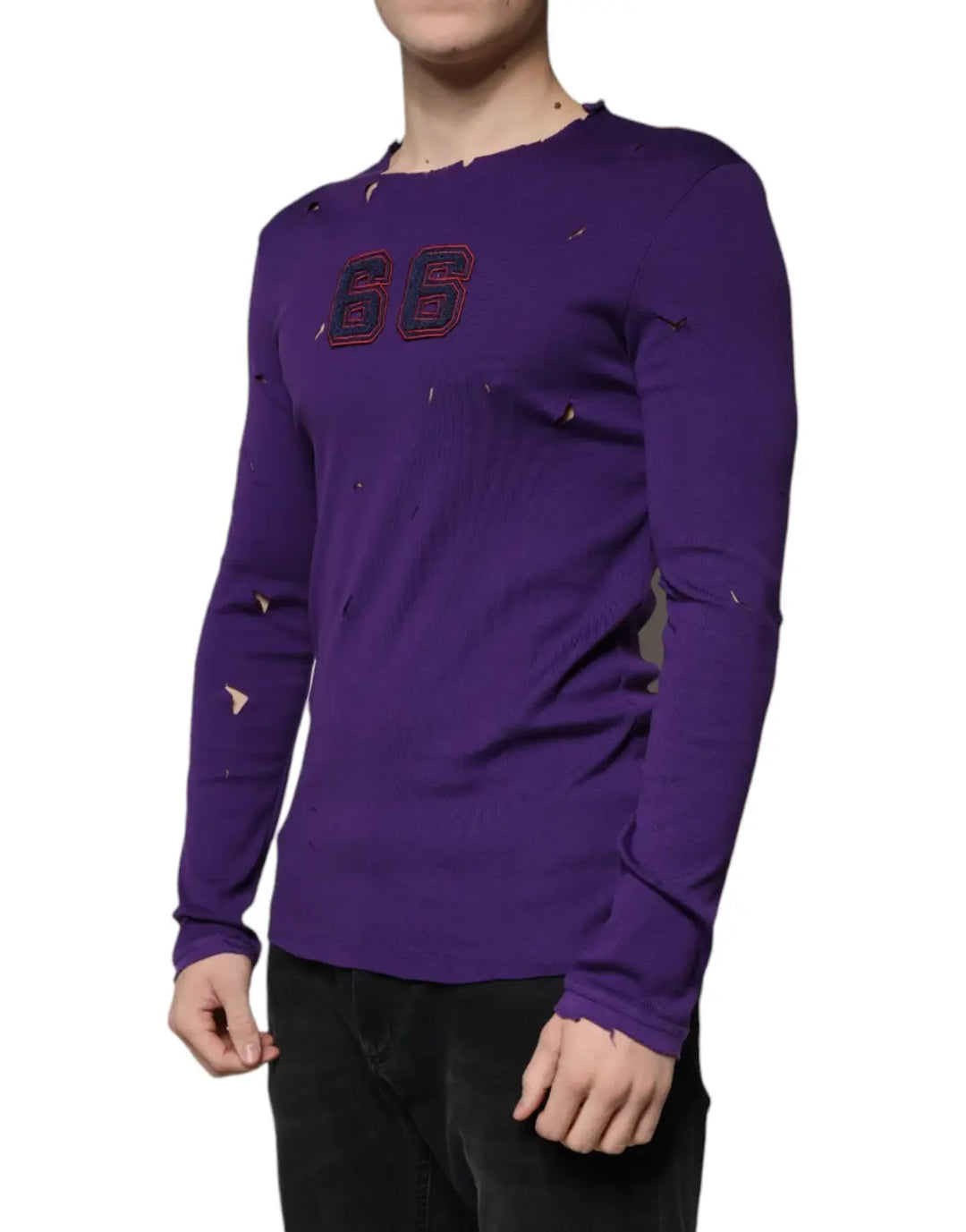Dolce &amp; Gabbana Purple Cotton Round Neck Pullover Men Sweater