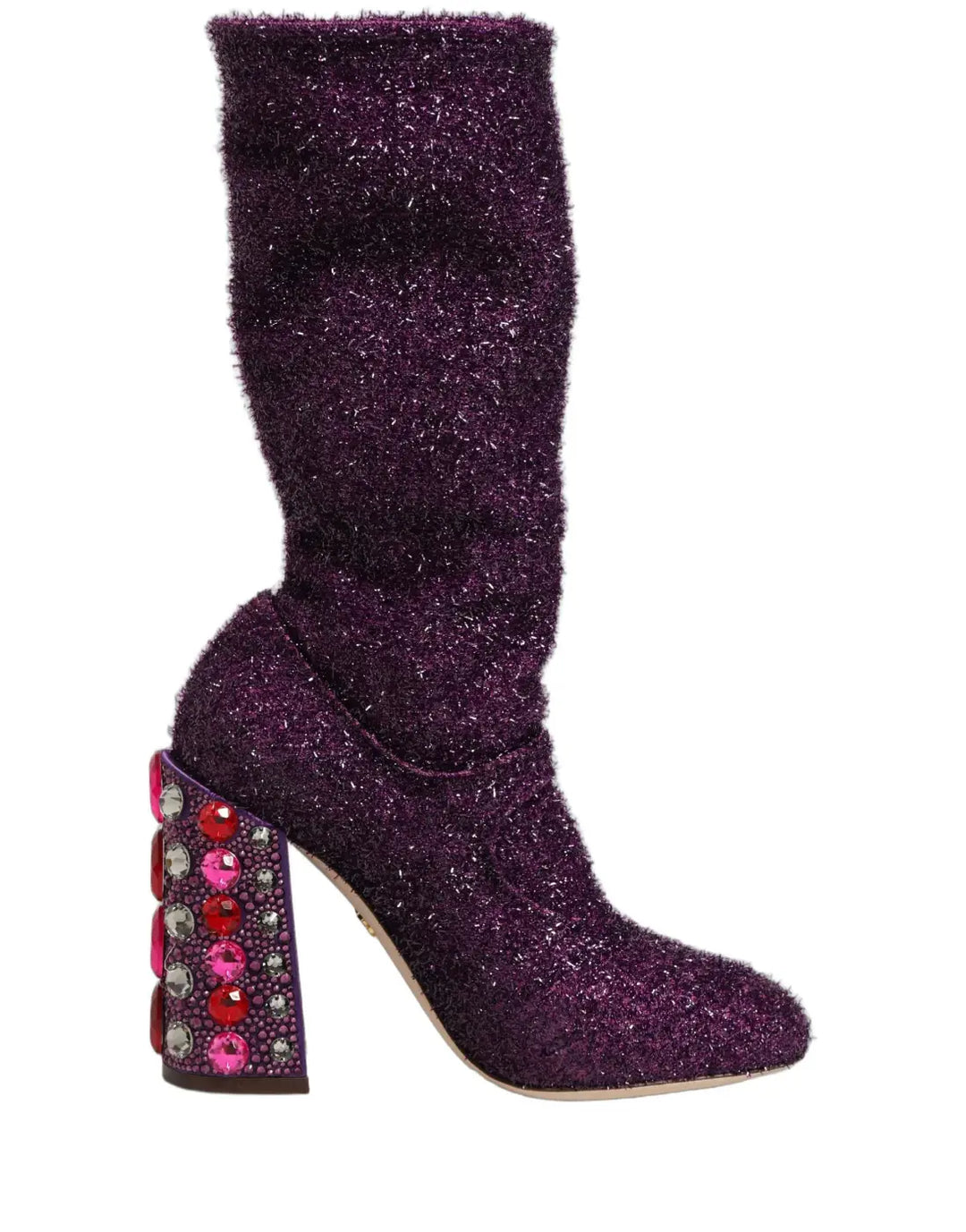 Dolce &amp; Gabbana Purple Crystal Lurex Fantasy High Boots Shoes