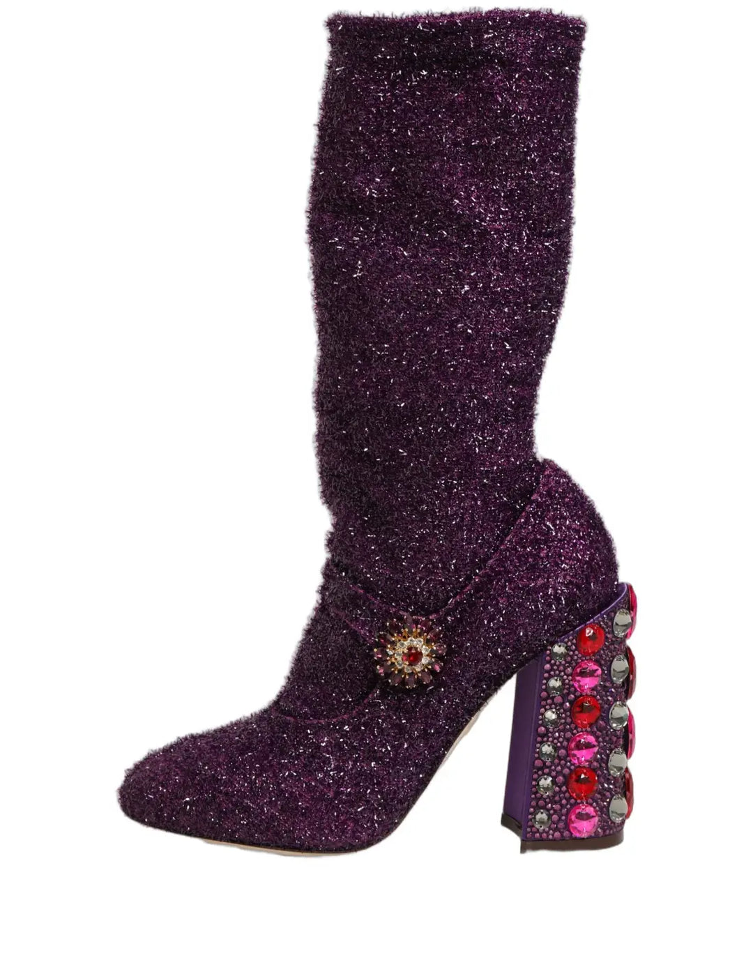 Dolce &amp; Gabbana Purple Crystal Lurex Fantasy High Boots Shoes