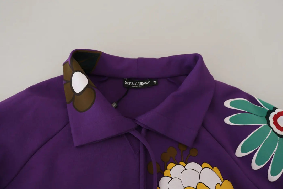 Dolce &amp; Gabbana Purple Floral Print Pullover Cotton Sweater