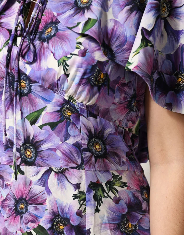 Dolce &amp; Gabbana Purple Floral Silk Stretch Elegant Gown Dress