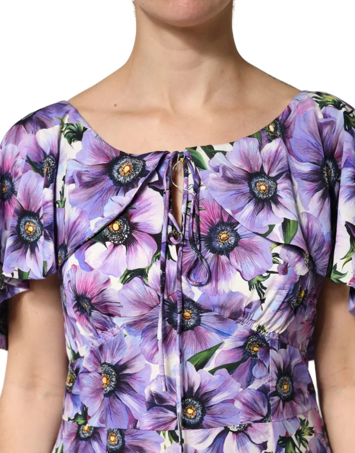 Dolce &amp; Gabbana Purple Floral Silk Stretch Elegant Gown Dress
