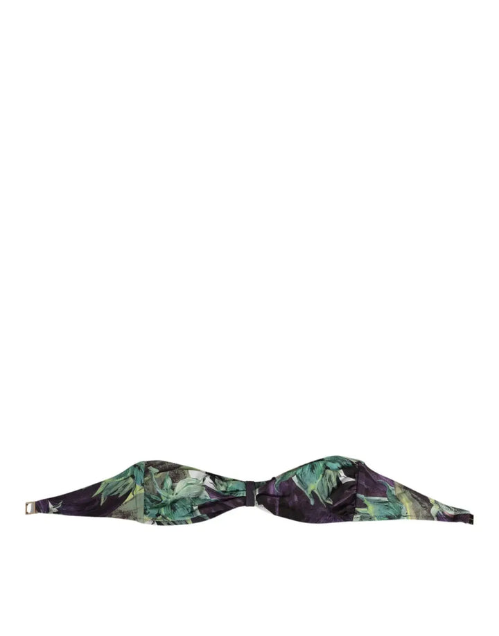 Dolce &amp; Gabbana Purple Green Leaf Print Bandeau Swimwear Underwear