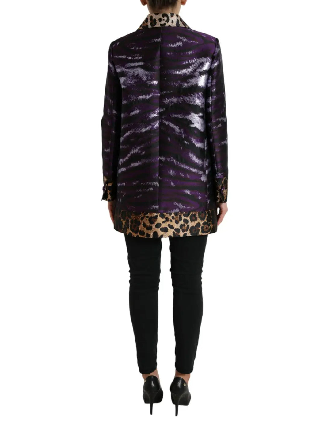 Dolce &amp; Gabbana Purple Lamé Jacquard Tiger Print Coat Jacket