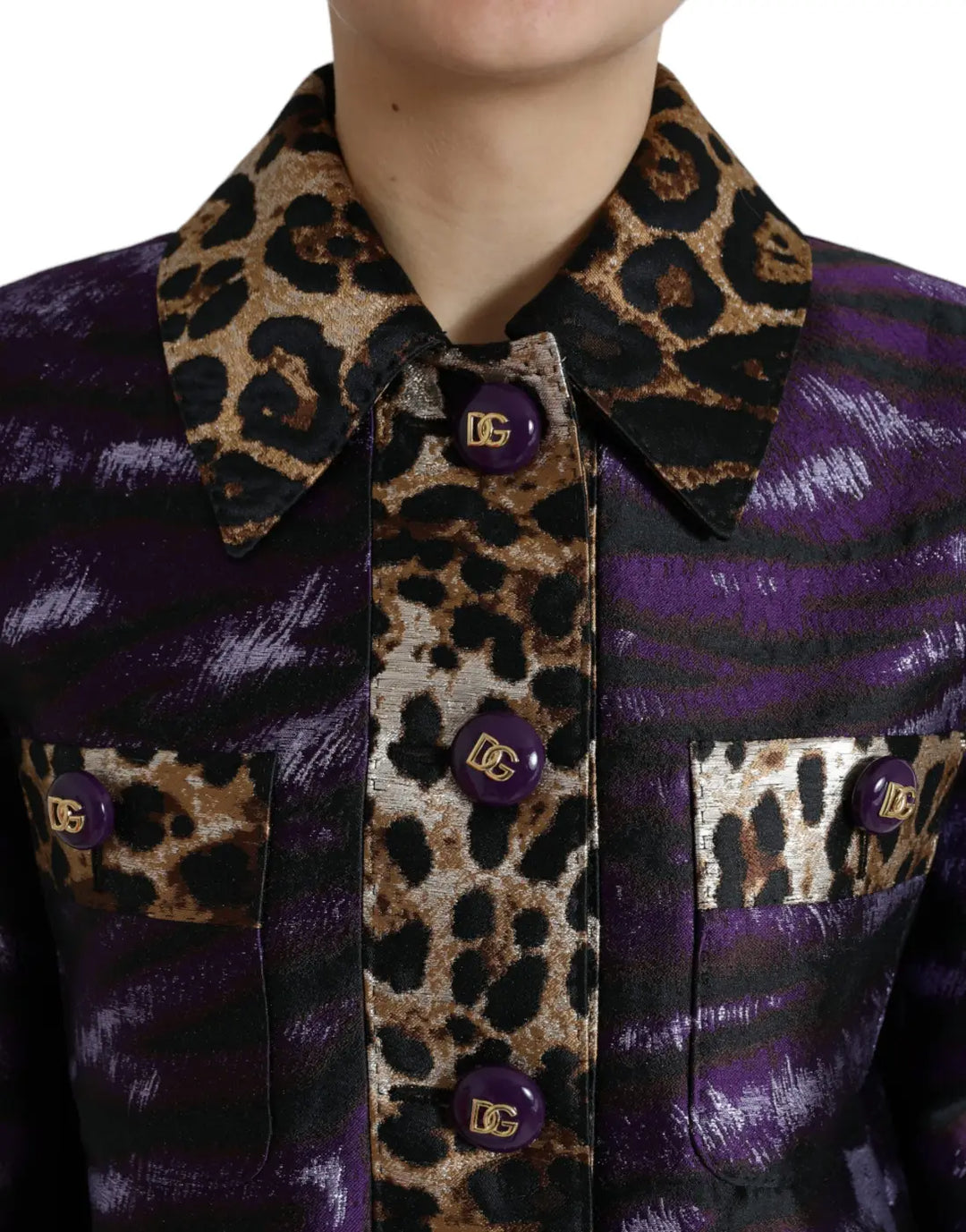 Dolce &amp; Gabbana Purple Lamé Jacquard Tiger Print Coat Jacket