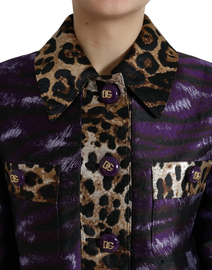 Dolce &amp; Gabbana Purple Lamé Jacquard Tiger Print Coat Jacket