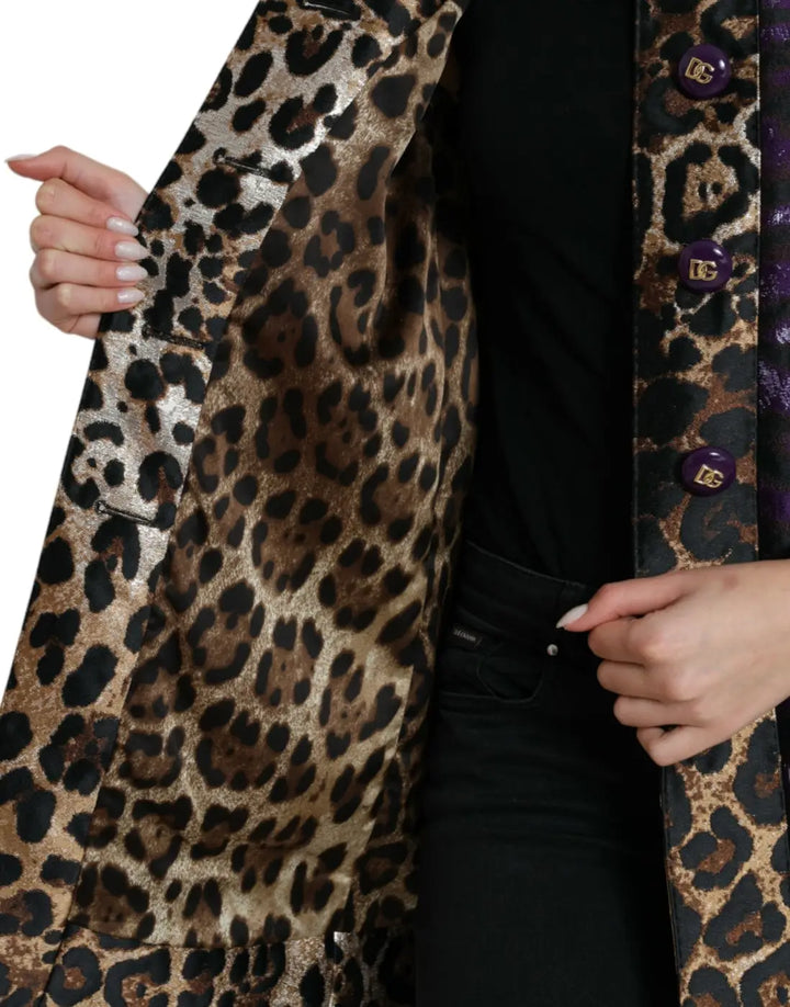 Dolce &amp; Gabbana Purple Lamé Jacquard Tiger Print Coat Jacket