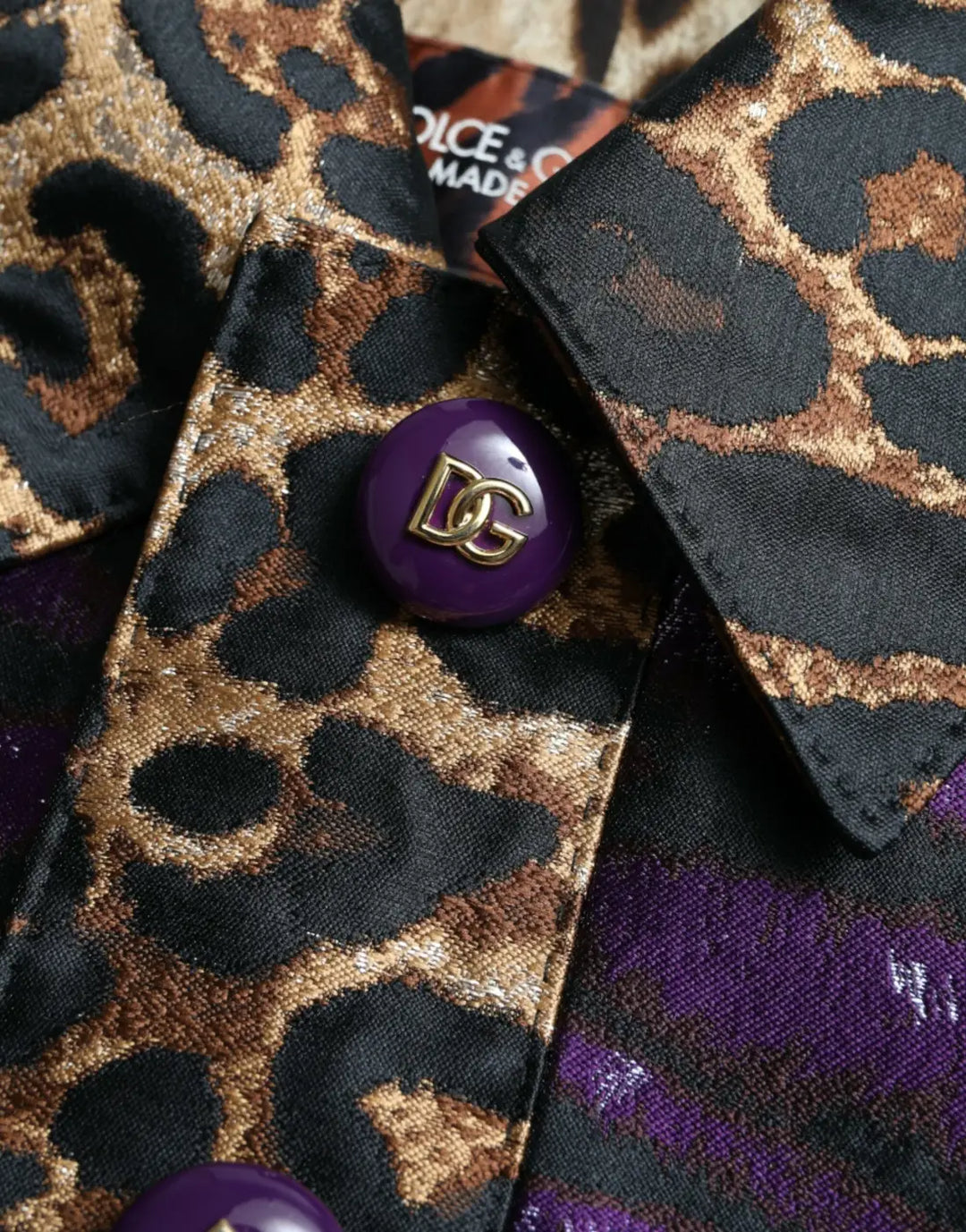 Dolce &amp; Gabbana Purple Lamé Jacquard Tiger Print Coat Jacket