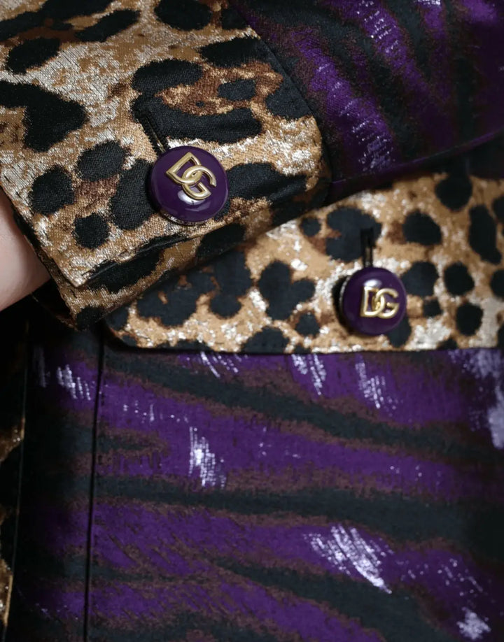 Dolce &amp; Gabbana Purple Lamé Jacquard Tiger Print Coat Jacket