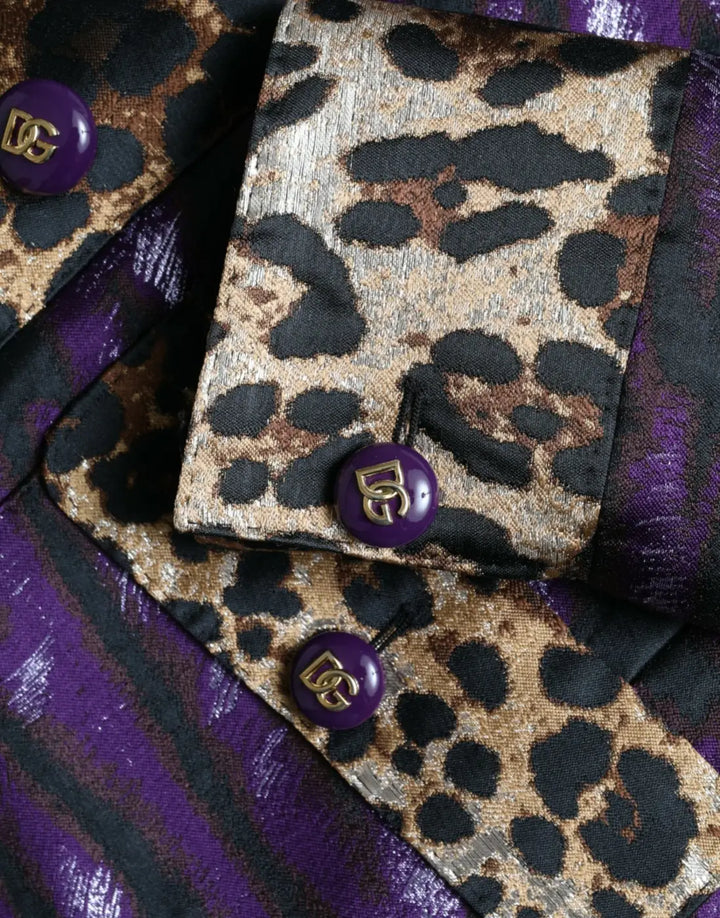 Dolce &amp; Gabbana Purple Lamé Jacquard Tiger Print Coat Jacket