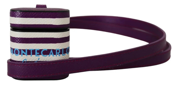 Dolce &amp; Gabbana Purple Leather Strap Gold Metal Logo Airpods Case