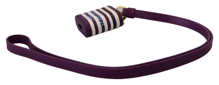 Dolce &amp; Gabbana Purple Leather Strap Gold Metal Logo Airpods Case
