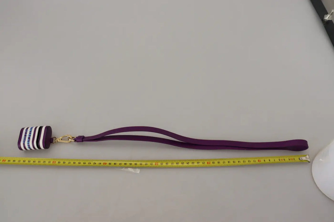 Dolce &amp; Gabbana Purple Leather Strap Gold Metal Logo Airpods Case