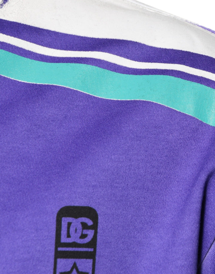 Dolce &amp; Gabbana Purple Logo Jersey Cotton V-neck T-shirt